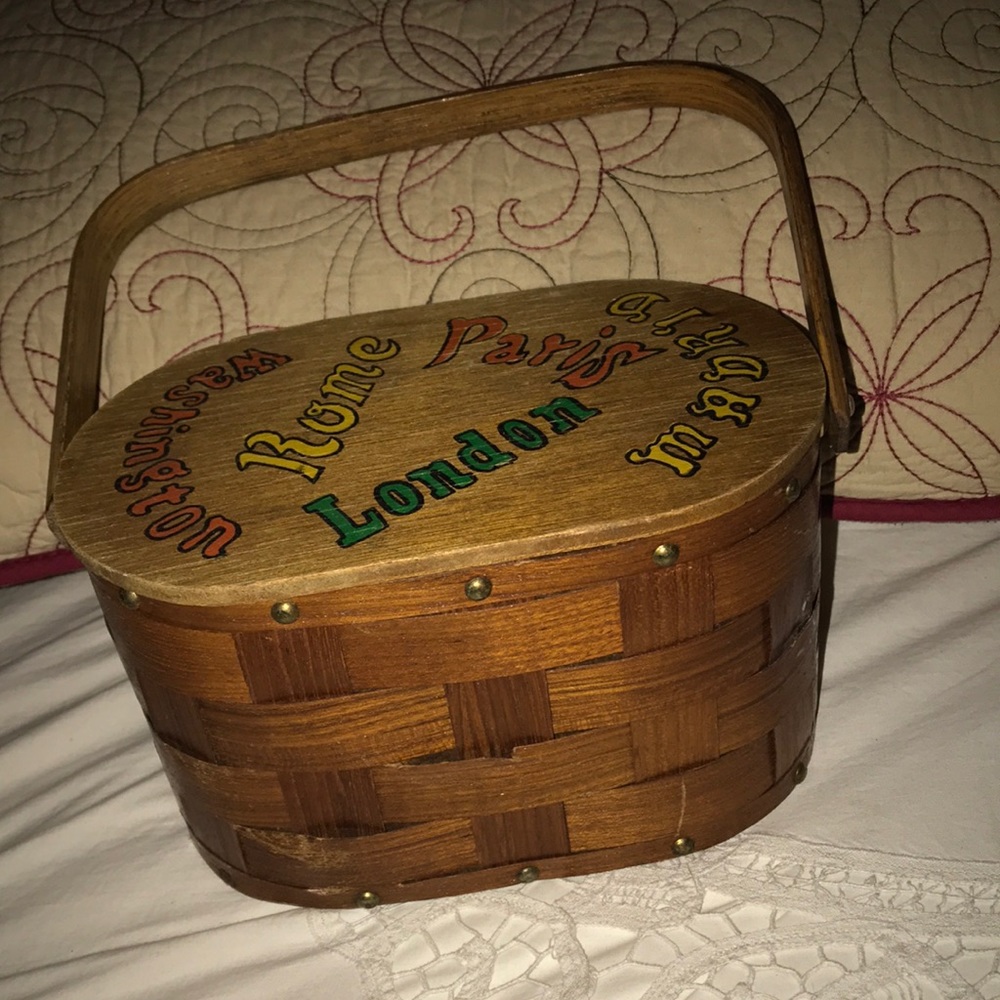 Vintage Basket Purse- travel locations on top!